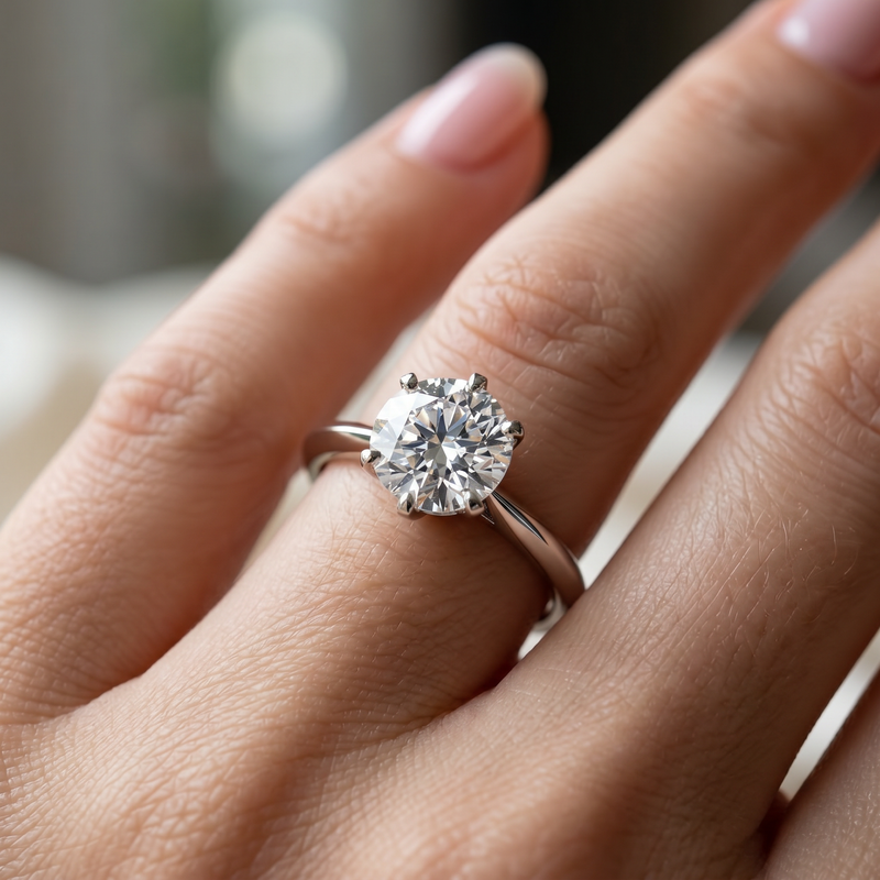Anillo de Compromiso de Oro Blanco 14k con Diamante de Laboratorio Redondo de 1 ct y Banda Knife Edge