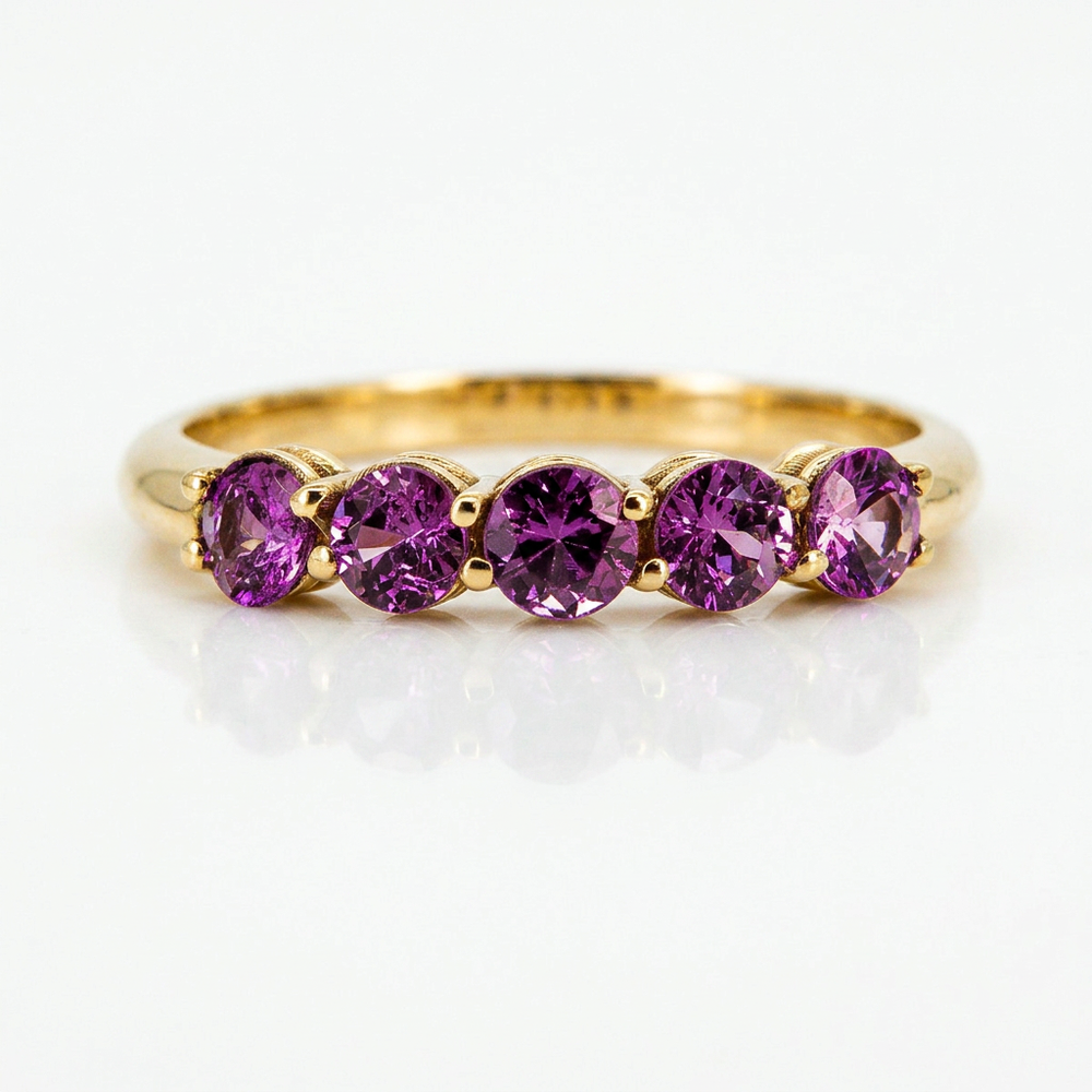 Anillo de oro amarillo 14 k zafiros rosas