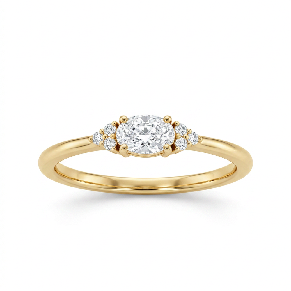 Anillo Solitario de Oro Amarillo 14k con Diamante de laboratorio