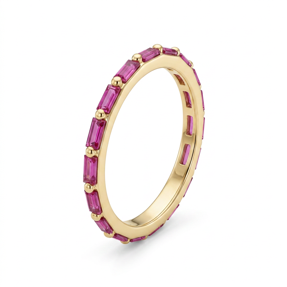 Anillo Eternity de Oro Amarillo 14k con Zafiros Rosas