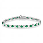 Pulsera Tennis de Oro Blanco 14k con Esmeraldas y Diamantes
