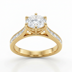 Anillo de Compromiso de Oro Blanco 14k con Diamante de Laboratorio Redondo de 1 ct y Diamantes Princess Laterales (vista 6)
