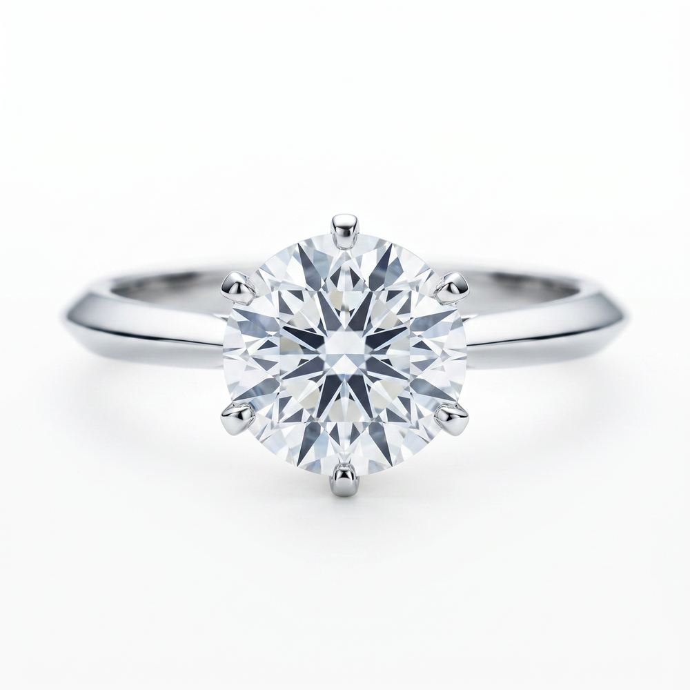 Anillo de Compromiso de Oro Blanco 14k con Diamante de Laboratorio Redondo de 1 ct y Banda Knife Edge