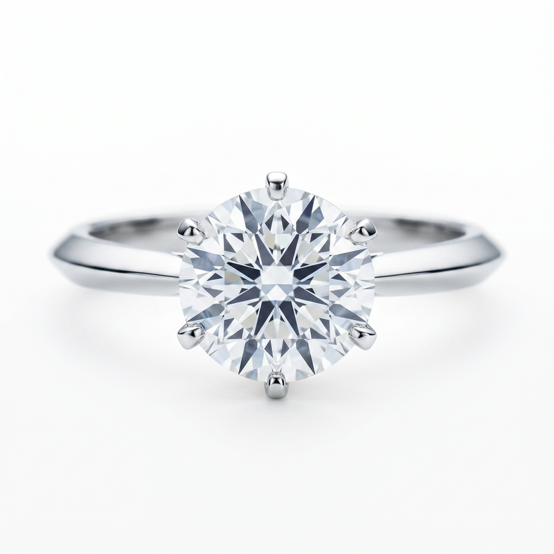 Anillo de Compromiso de Oro Blanco 14k con Diamante de Laboratorio Redondo de 1 ct y Banda Knife Edge
