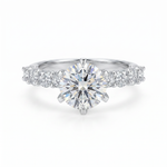 Anillo de Compromiso de Oro Blanco 14k con Diamante de Laboratorio Redondo de 1 ct y Banda Pavé Delgada (vista 6)