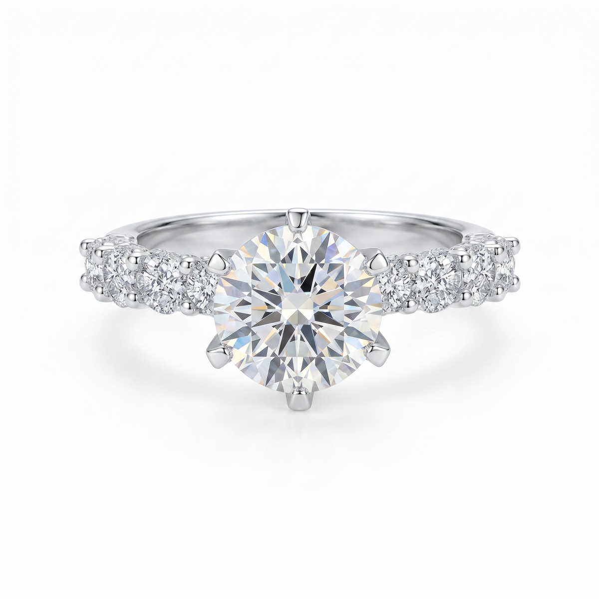 Anillo de Compromiso de Oro Blanco 14k con Diamante de Laboratorio Redondo de 1 ct y Banda Pavé Delgada (vista 6)