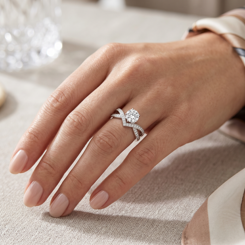 Anillo de Compromiso de Oro Blanco 14k con Diamante de Laboratorio Redondo de 1 ct y Banda Infinito
