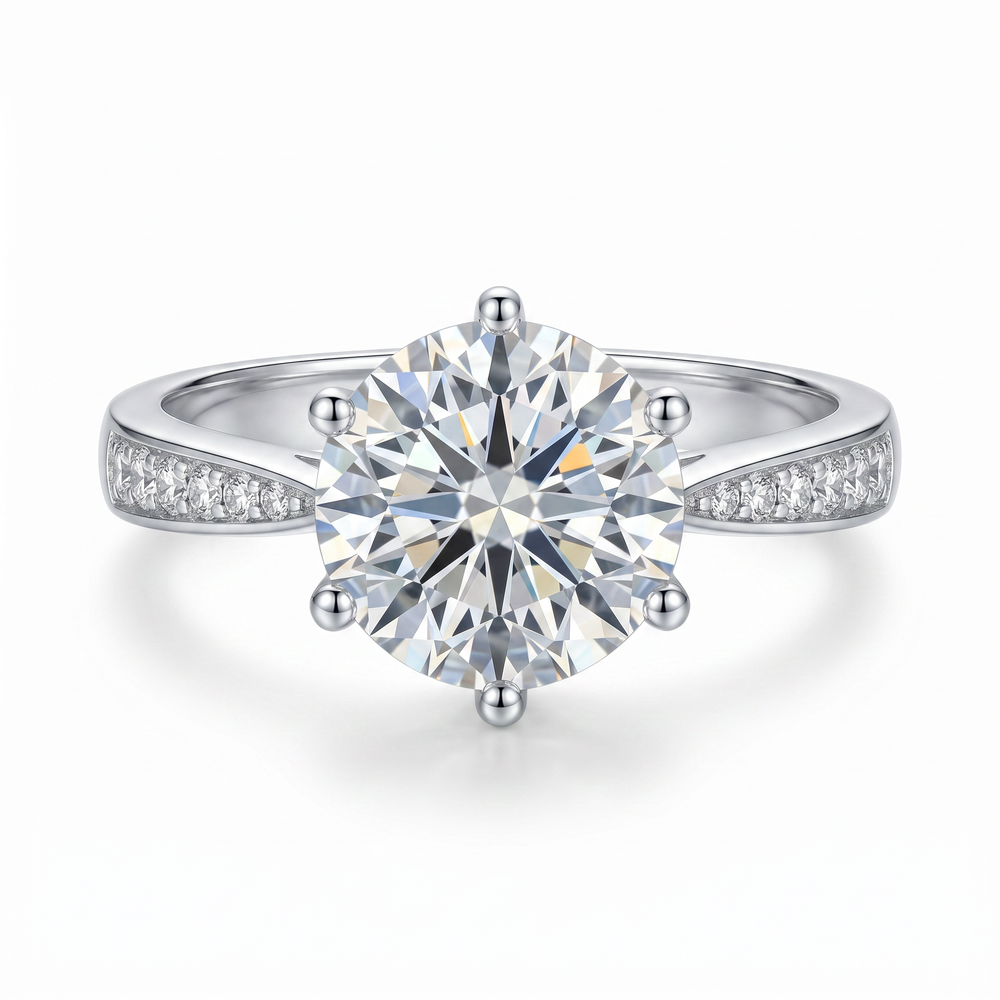 Anillo de Compromiso de Oro Blanco 14k con Diamante de Laboratorio Redondo de 1 ct y Diamantes Laterales