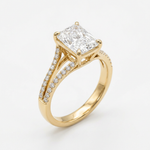 Anillo de Compromiso de Oro Blanco 14k con Diamante de Laboratorio Corte Esmeralda de 1 ct y Banda Split Shank Pavé (vista 6)