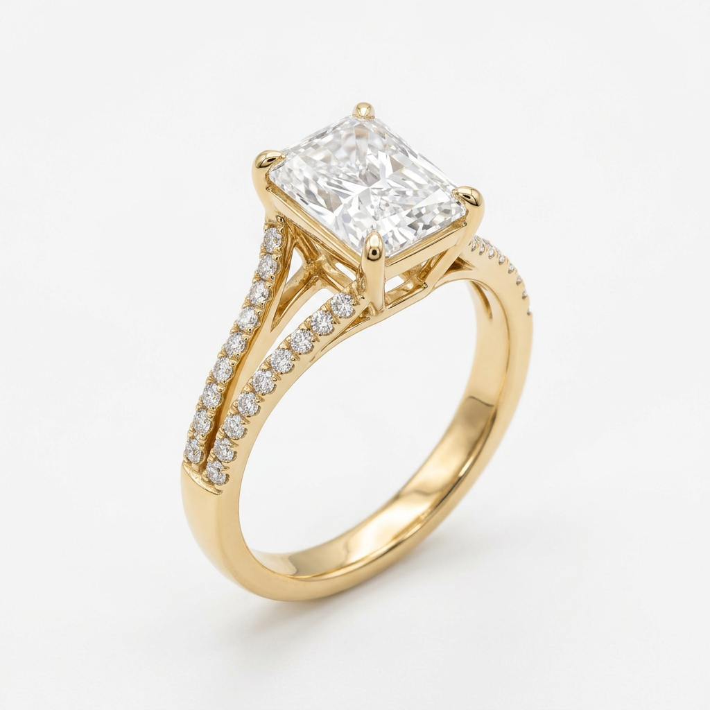 Anillo de Compromiso de Oro Blanco 14k con Diamante de Laboratorio Corte Esmeralda de 1 ct y Banda Split Shank Pavé (vista 6)