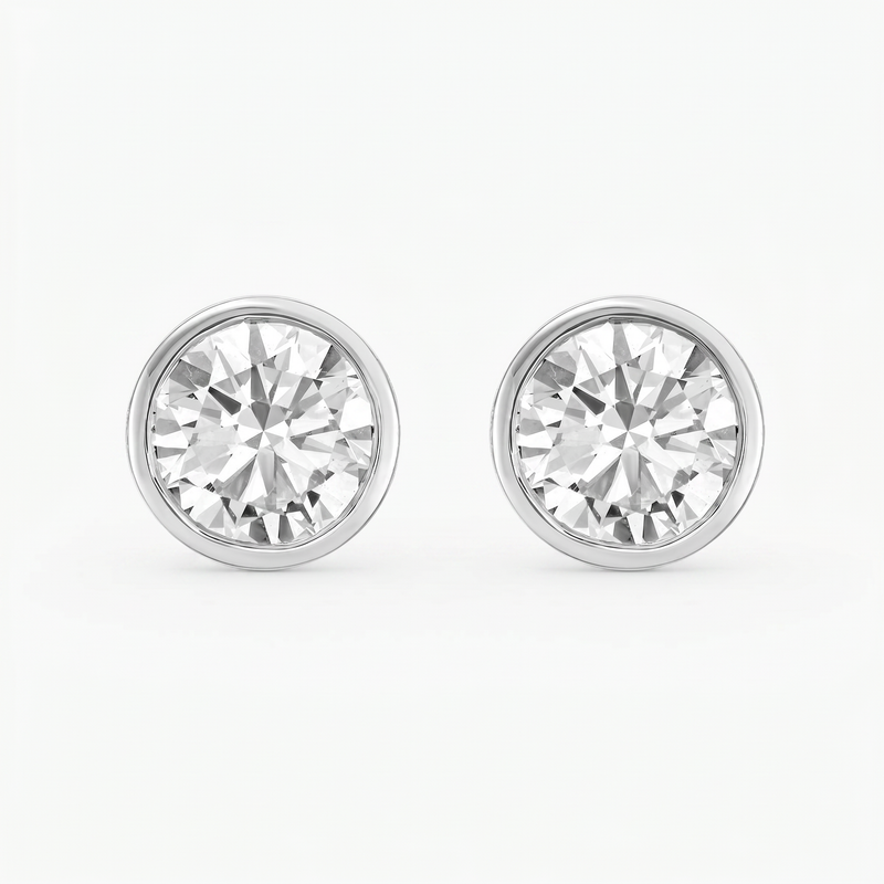 Aretes de Oro Blanco 14k con Diamantes de Laboratorio Redondos en Bisel