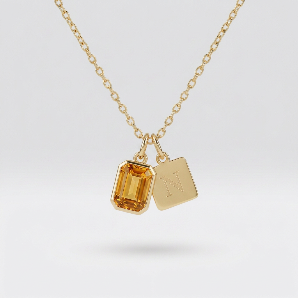 Collar de Oro Amarillo 14k con Piedra de Nacimiento y Dije de Inicial (vista 15)