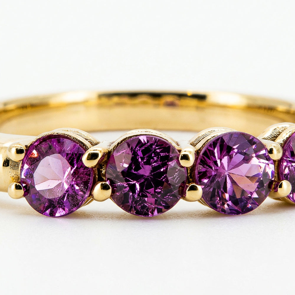 Anillo de oro amarillo 14 k zafiros rosas