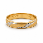 Argolla de matrimonio de oro amarillo 10k con ondas diamantadas en tono blanco