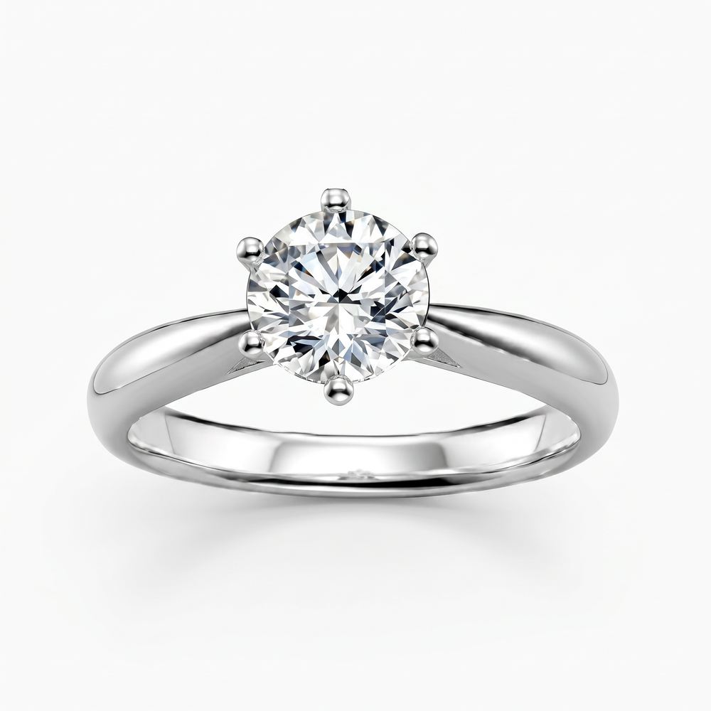 Anillo de Compromiso de Oro Blanco 14k con Diamante de Laboratorio Redondo de 1 ct y Banda Afinada