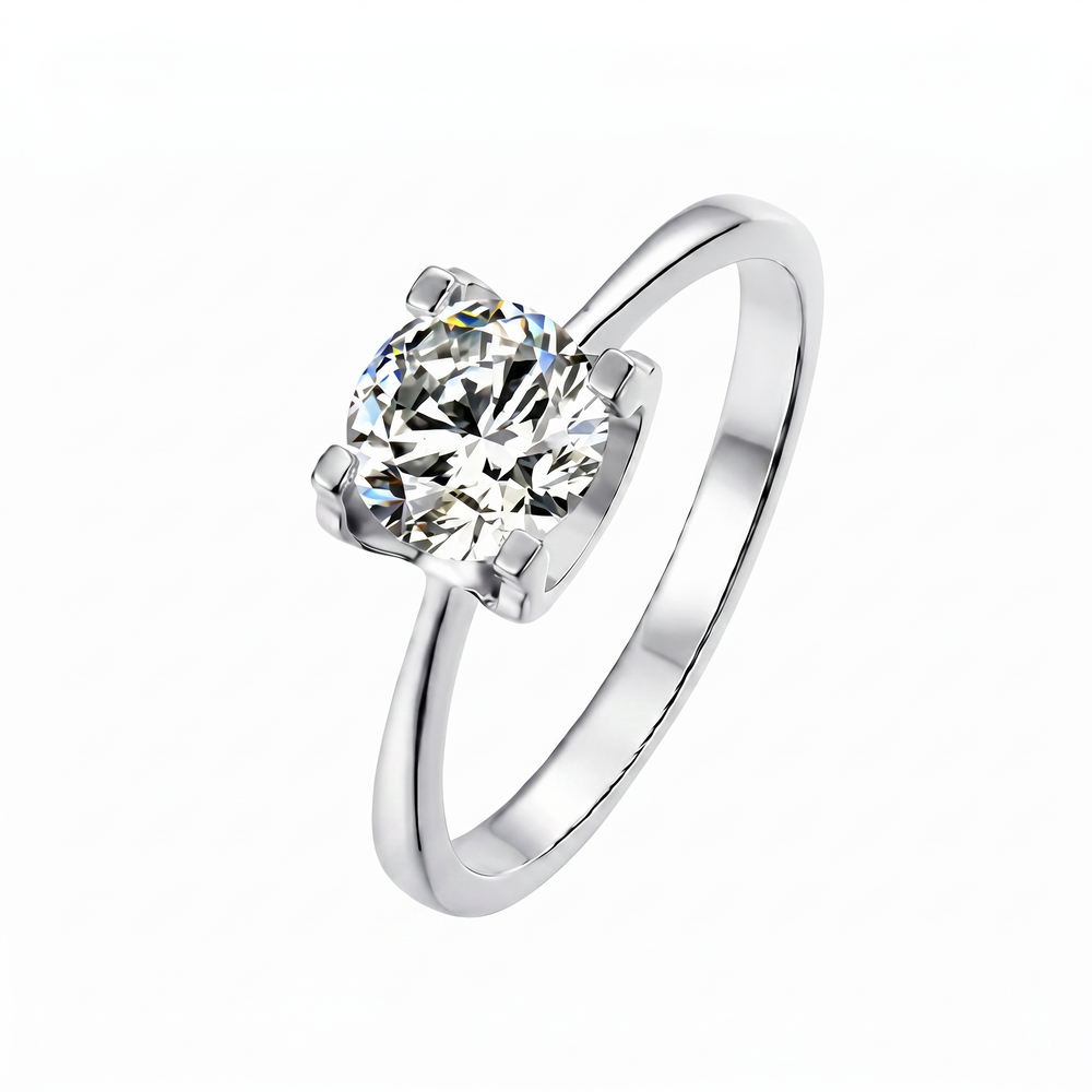 Anillo de Compromiso de Oro Blanco 14k con Diamante de Laboratorio Redondo de 1 ct y Banda Afinada