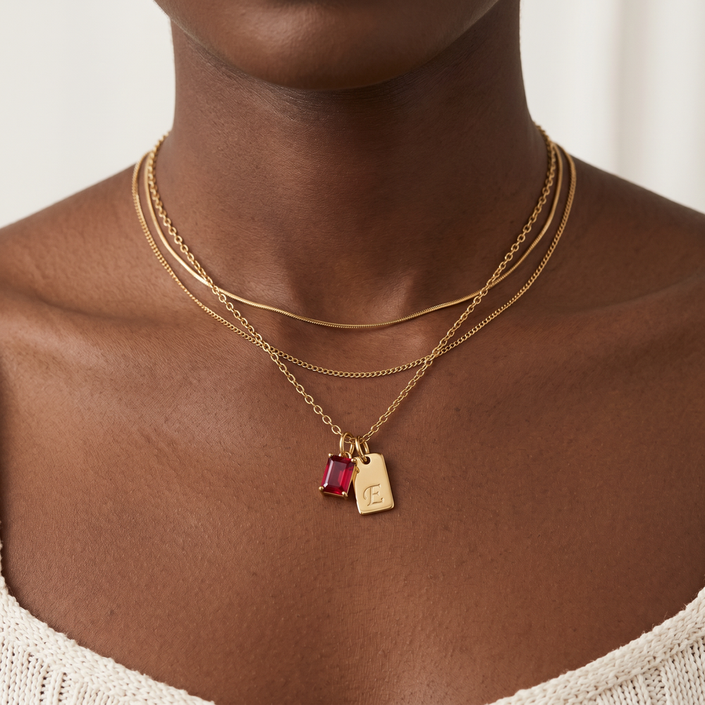Collar de Oro Amarillo 14k con Piedra de Nacimiento y Dije de Inicial (vista 2)