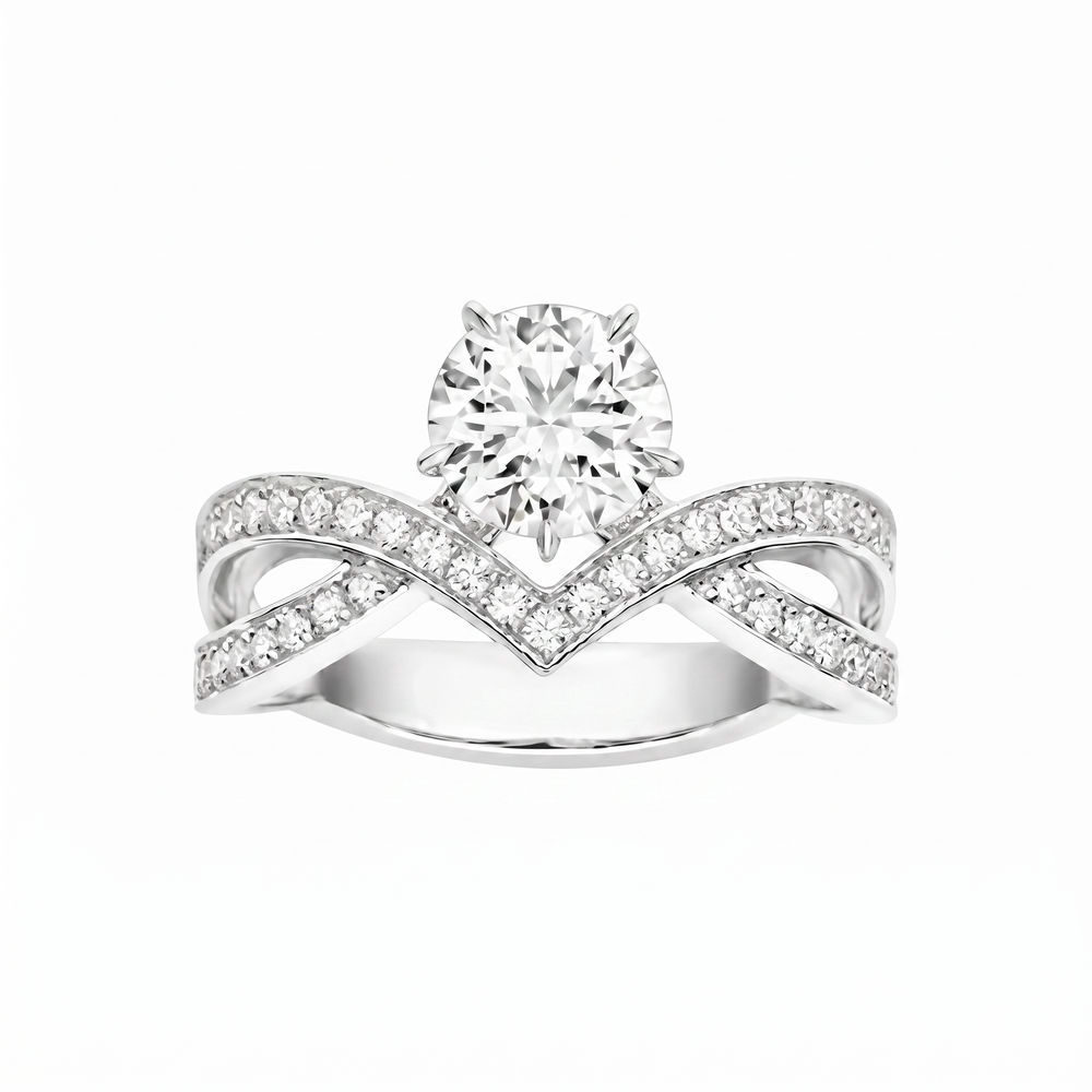 Anillo de Compromiso de Oro Blanco 14k con Diamante de Laboratorio Redondo de 1 ct y Banda Infinito