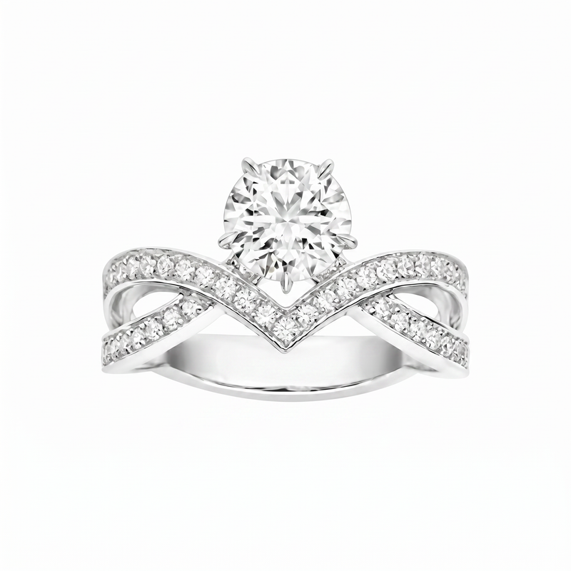 Anillo de Compromiso de Oro Blanco 14k con Diamante de Laboratorio Redondo de 1 ct y Banda Infinito
