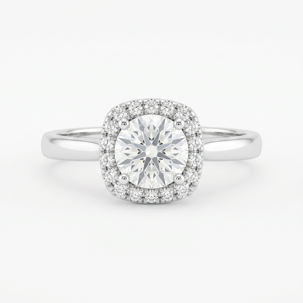 Anillo de Compromiso de Oro Blanco 14k con Diamante de Laboratorio Redondo de 1 ct y Halo de Diamantes