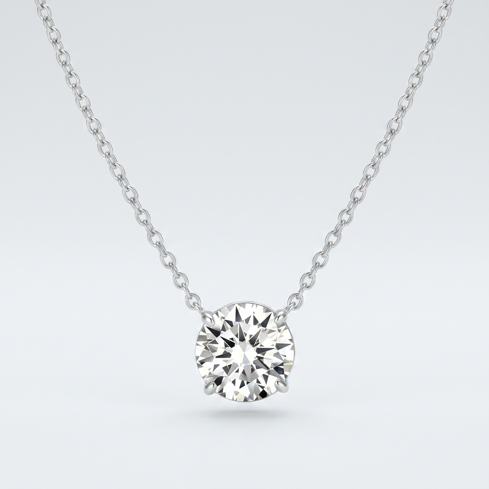 Collar de Oro Blanco 14k con Diamante de Laboratorio Redondo de 1 ct