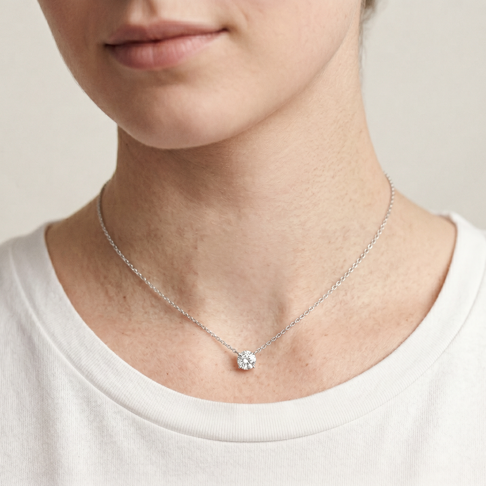 Collar de Oro Blanco 14k con Diamante de Laboratorio Redondo de 1 ct