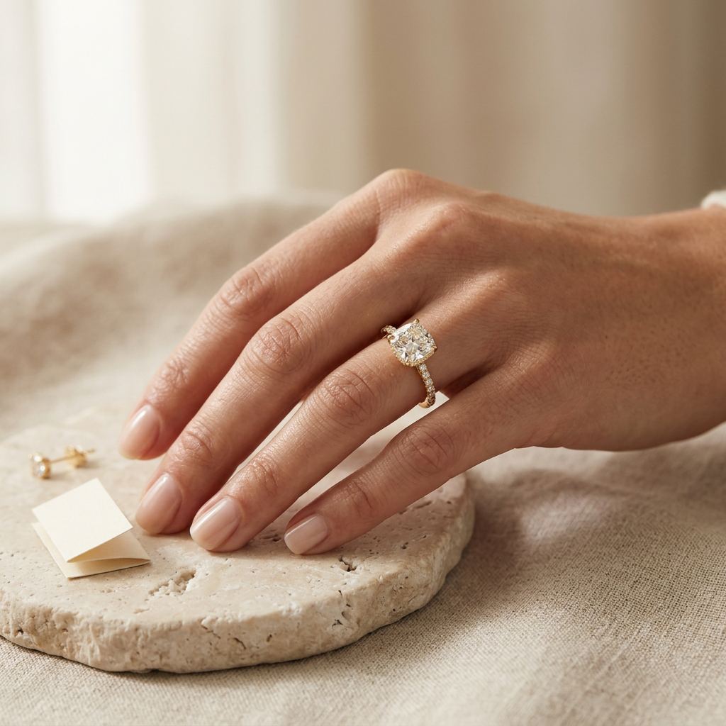 Anillo de Compromiso Pavé de Oro 14k con Diamante Corte Cushón (vista 4)