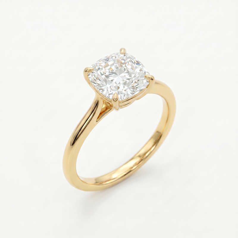 Anillo de Compromiso Solitario de Oro 14k con Diamante Corte Cushón