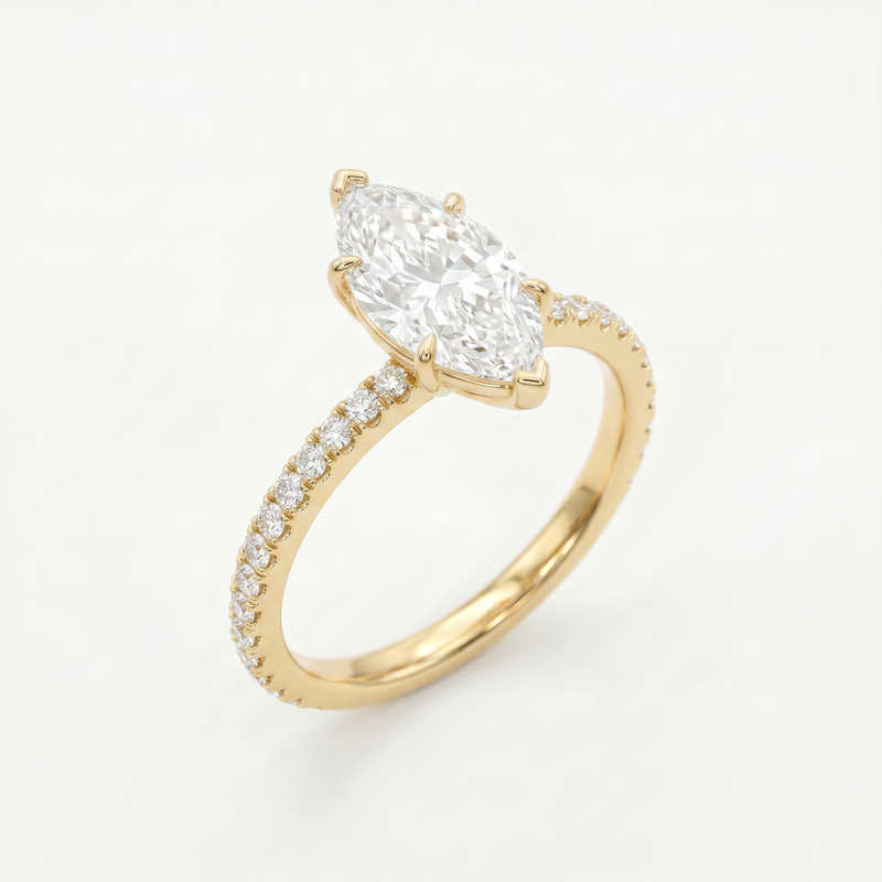 Anillo de Compromiso Pavé de Oro 14k con Diamante Corte Marquise