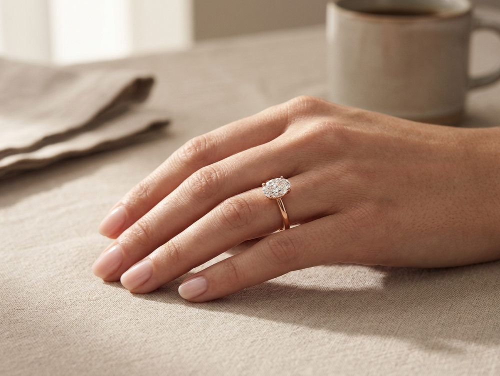 Anillo de Compromiso Solitario de Oro 14k con Diamante Corte Oval