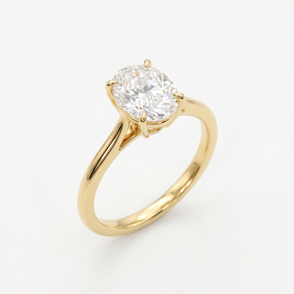 Anillo de Compromiso Solitario de Oro 14k con Diamante Corte Oval