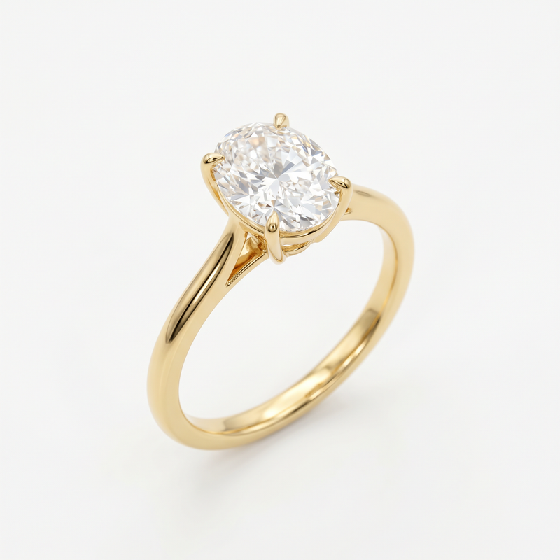 Anillo de Compromiso Solitario de Oro 14k con Diamante Corte Oval