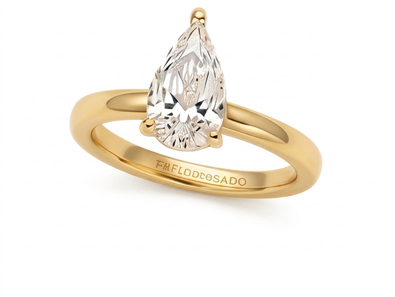 Anillo de Compromiso Solitario de Oro 14k con Diamante Corte Pera