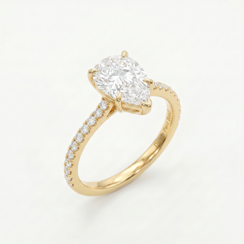 Anillo de Compromiso Pavé de Oro 14k con Diamante Corte Pera