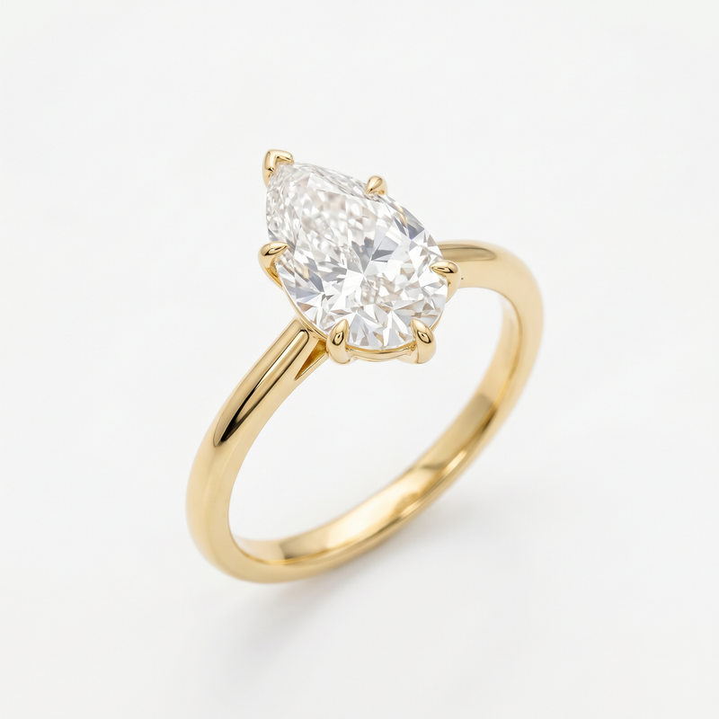 Anillo de Compromiso Solitario de Oro 14k con Diamante Corte Pera