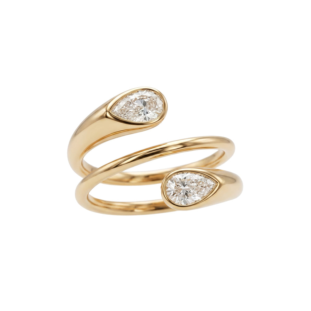 Anillo Bypass de Oro Amarillo 14K con Diamantes de Laboratorio Corte Pera 1 CT