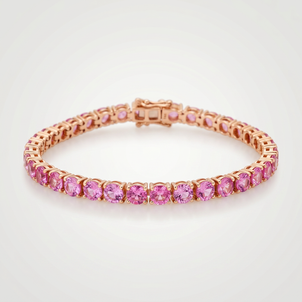Pulsera Tennis de Oro Amarillo 14k con Zafiros Rosas Redondos